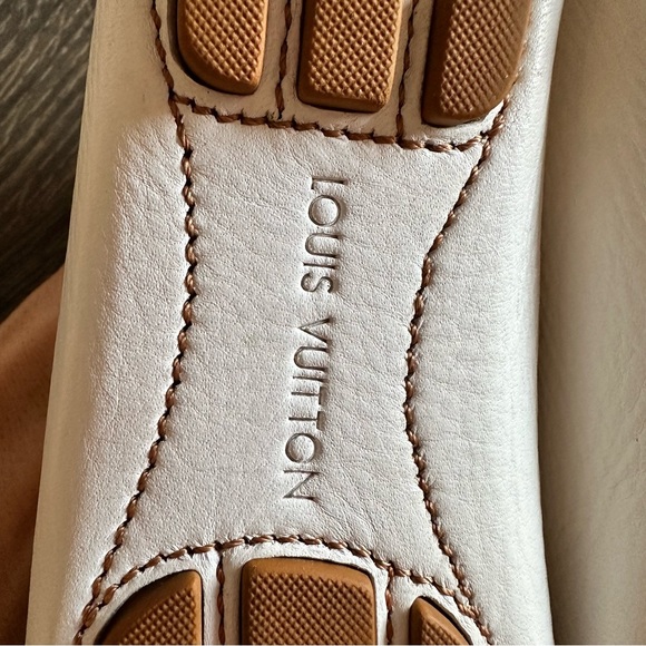 Size 37.5 LOUIS VUITTON WHITE BROWN LOAFERS - Picture 15 of 17